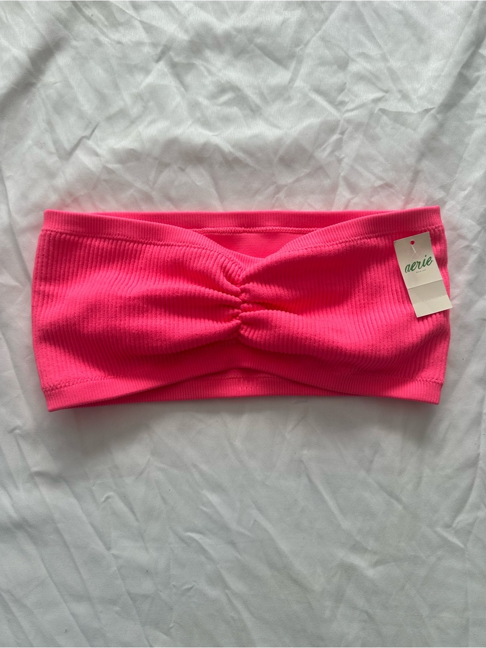 aerie Neon Pink Ribbed Ruch Bandeau Top M NWTS